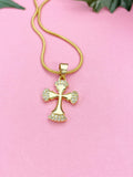 18K Gold Plated Cross Pendant Necklace, Gold Cubic Zirconia Pendants, 7355