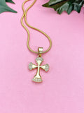 18K Gold Plated Cross Pendant Necklace, Gold Cubic Zirconia Pendants, 7355