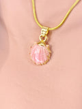 Gold Seashell Pink Pendant Necklace, 7361