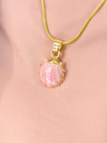 Gold Seashell Pink Pendant Necklace, 7361