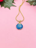 Gold Seashell Blue Pendant Necklace, 7362