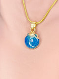 Gold Seashell Blue Pendant Necklace, 7362