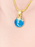 Gold Seashell Blue Pendant Necklace, 7362