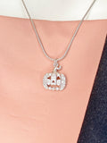 Silver Pumpkin Jack O Lantern Necklace, 7384