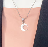 Silver Crescent Moon Charm Necklace, 7391