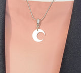 Silver Crescent Moon Charm Necklace, 7391