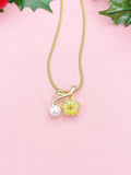 Gold Sakura Cherry Blossom Plum Peach Flower Pearl Necklace, 7392