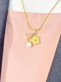 Gold Sakura Cherry Blossom Plum Peach Flower Pearl Necklace, 7392