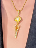Gold Calla Lily Flower Pearl Pendant Necklace, 7393