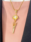Gold Calla Lily Flower Pearl Pendant Necklace, 7393