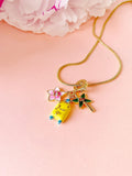 Gold Flower Luggage Coconut Tree Travel Pendant Necklace, 7396