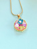 Gold Flower Pearl Pendant Necklace, 7399