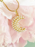 Gold Moon Pearl Pendant Necklace, 7403
