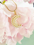 Gold Moon Pearl Pendant Necklace, 7403