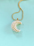 Gold Moon Pearl Pendant Necklace, 7403