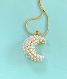 Gold Moon Pearl Pendant Necklace, 7403
