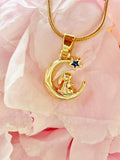 Gold Rabbit on the Moon Look to Star Pendant Necklace, 7406