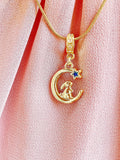 Gold Rabbit on the Moon Look to Star Pendant Necklace, 7406