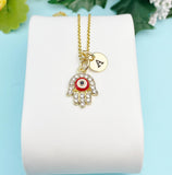 Gold Hand With Red Evil Eye Necklace, Protection Jewelry Gift, N7328