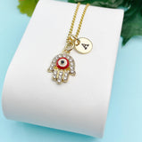 Gold Hand With Red Evil Eye Necklace, Protection Jewelry Gift, N7328