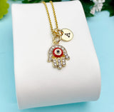 Gold Hand With Red Evil Eye Necklace, Protection Jewelry Gift, N7328