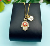 Gold Hand With Red Evil Eye Necklace, Protection Jewelry Gift, N7328