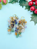 Gold Natural Gemstone Charm Earrings, E7337