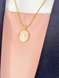 Gold Pearl Pink Oval Locket Necklace, 7339