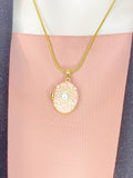 Gold Pearl Pink Oval Locket Necklace, 7339