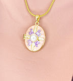 Gold Pearl Oval Purple Locket Necklace, 7341