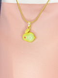 Gold Rabbit Necklace, Imitation Jade, 7342