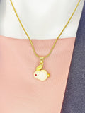 Gold Rabbit Necklace, Imitation White Jade, 7343