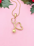 Gold Stethoscope Stainless Steel Large Pendant Necklaces, 7344