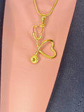 Gold Stethoscope Stainless Steel Large Pendant Necklaces, 7344