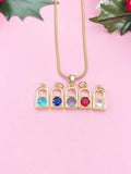 18K Gold Plated Brass Micro Pave Cubic Zirconia Lock Pendant Necklaces, 7345