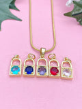 18K Gold Plated Brass Micro Pave Cubic Zirconia Lock Pendant Necklaces, 7345