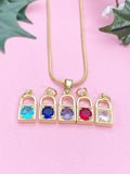 18K Gold Plated Brass Micro Pave Cubic Zirconia Lock Pendant Necklaces, 7345
