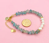 Natural Apatite Pearl Bracelet, Gold Natural Gemstone Jewelry, 7346