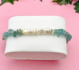 Natural Apatite Pearl Bracelet, Gold Natural Gemstone Jewelry, 7346