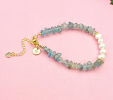 Natural Apatite Pearl Bracelet, Gold Natural Gemstone Jewelry, 7346