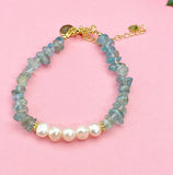 Natural Apatite Pearl Bracelet, Gold Natural Gemstone Jewelry, 7346