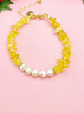 Natural Citrine Pearl Bracelet, Gold Natural Gemstone Jewelry, 7347