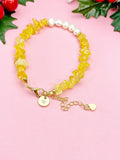 Natural Citrine Pearl Bracelet, Gold Natural Gemstone Jewelry, 7347