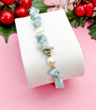 Natural Larimar Pearl Bracelet, Gold Natural Gemstone Jewelry, 7348