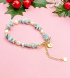 Natural Larimar Pearl Bracelet, Gold Natural Gemstone Jewelry, 7348