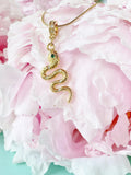 18K Gold Plated Snake Pendant Necklace, Gold Green Eye Cubic Zirconia Pendants, 7353