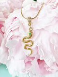 18K Gold Plated Snake Pendant Necklace, Gold Green Eye Cubic Zirconia Pendants, 7353