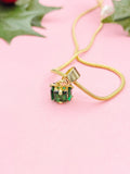 18K Gold Plated Present Box Pendant Necklace, Gold Green Cubic Zirconia Pendants, 7354