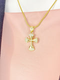 18K Gold Plated Cross Pendant Necklace, Gold Cubic Zirconia Pendants, 7355