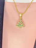 18K Gold Plated Christmas Tree Pendant Necklace, 7357